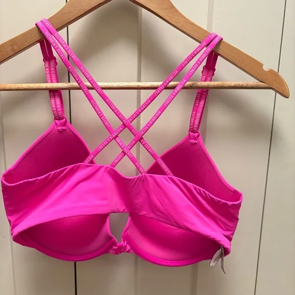 💖Victoria's Secret-Hot Pink Strappy -T-Shirt Lightly Lined Bra-Size 34DD - Picture 2 of 8